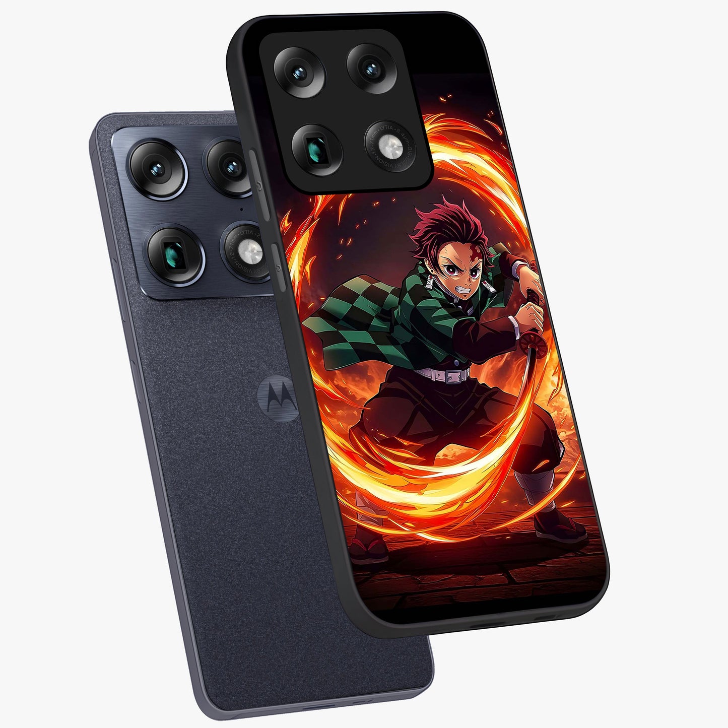 Blazing Sword Resolve Glass Case displayed in angled mockup highlighting powerful sword illustration and bold fantasy theme.