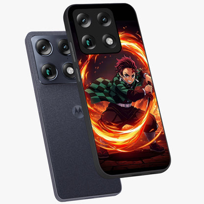 Blazing Sword Resolve Glass Case displayed in angled mockup highlighting powerful sword illustration and bold fantasy theme.