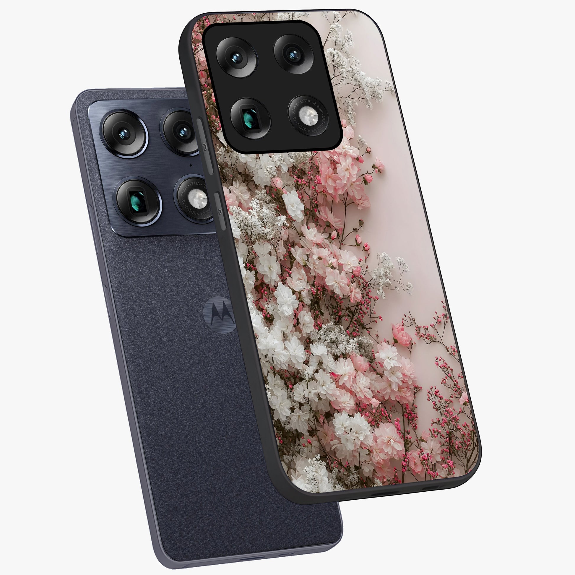 Blush Blossom Cloud Glass Case displayed in angled mockup highlighting soft cloud and blossom design with pastel aesthetic.