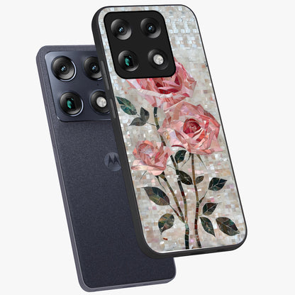 Blush Mosaic Bloom Glass Case displayed in angled mockup highlighting artistic mosaic flower pattern with aesthetic design.
