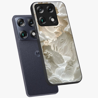 Celestial Origami Glass Case displayed in angled mockup highlighting geometric origami design with cosmic aesthetic theme.