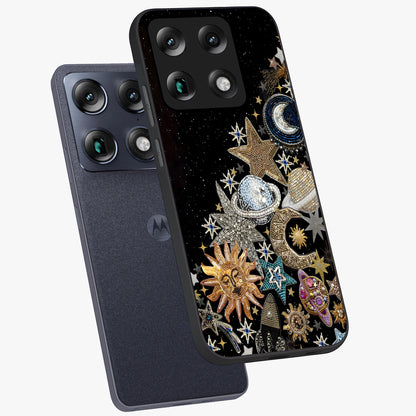 Cosmic Sparkle Dreams Glass Case displayed in angled mockup highlighting dreamy star sparkle design with celestial aesthetic.