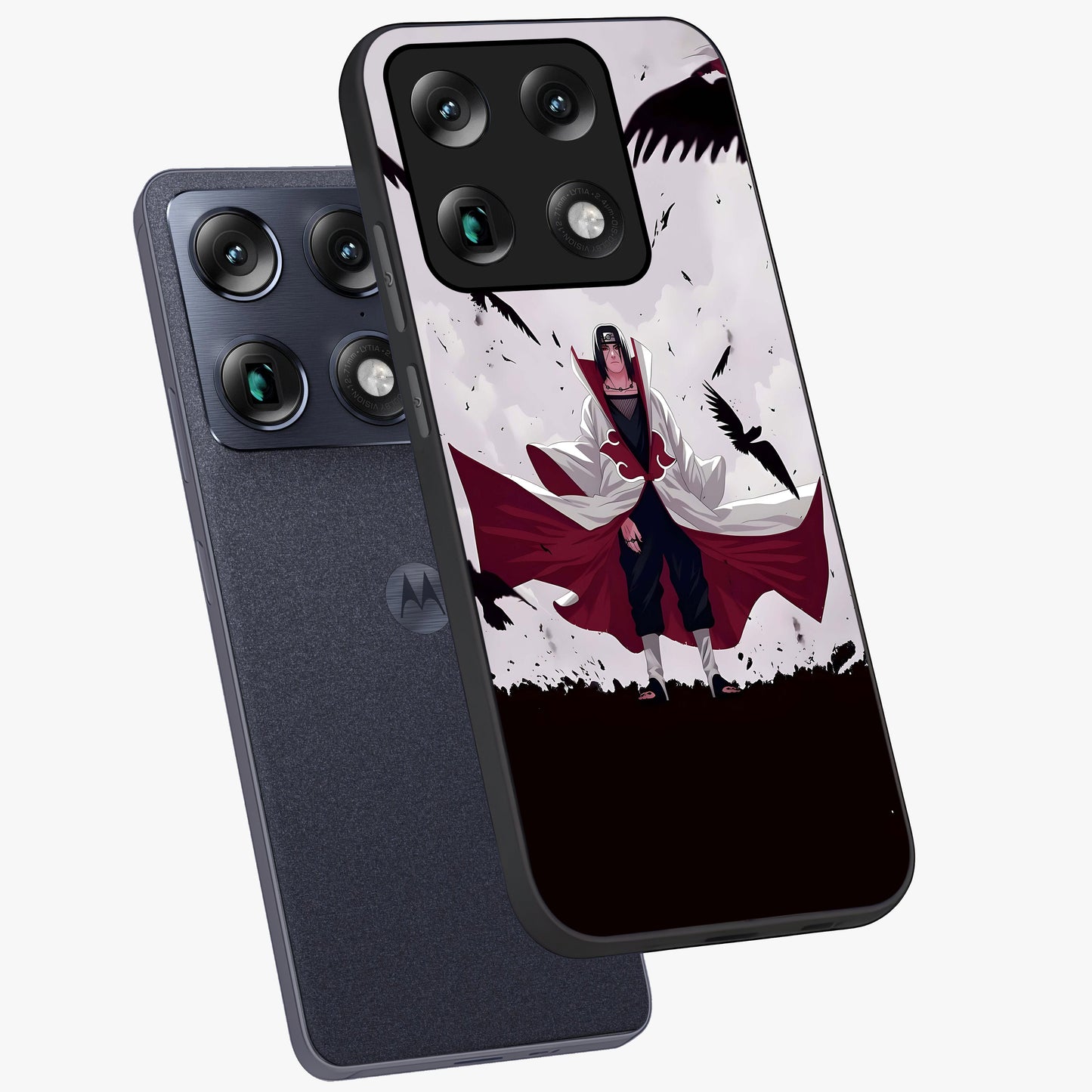 Crimson Crow Ascension Glass Case displayed in angled mockup highlighting powerful crow illustration with dark crimson aesthetic.