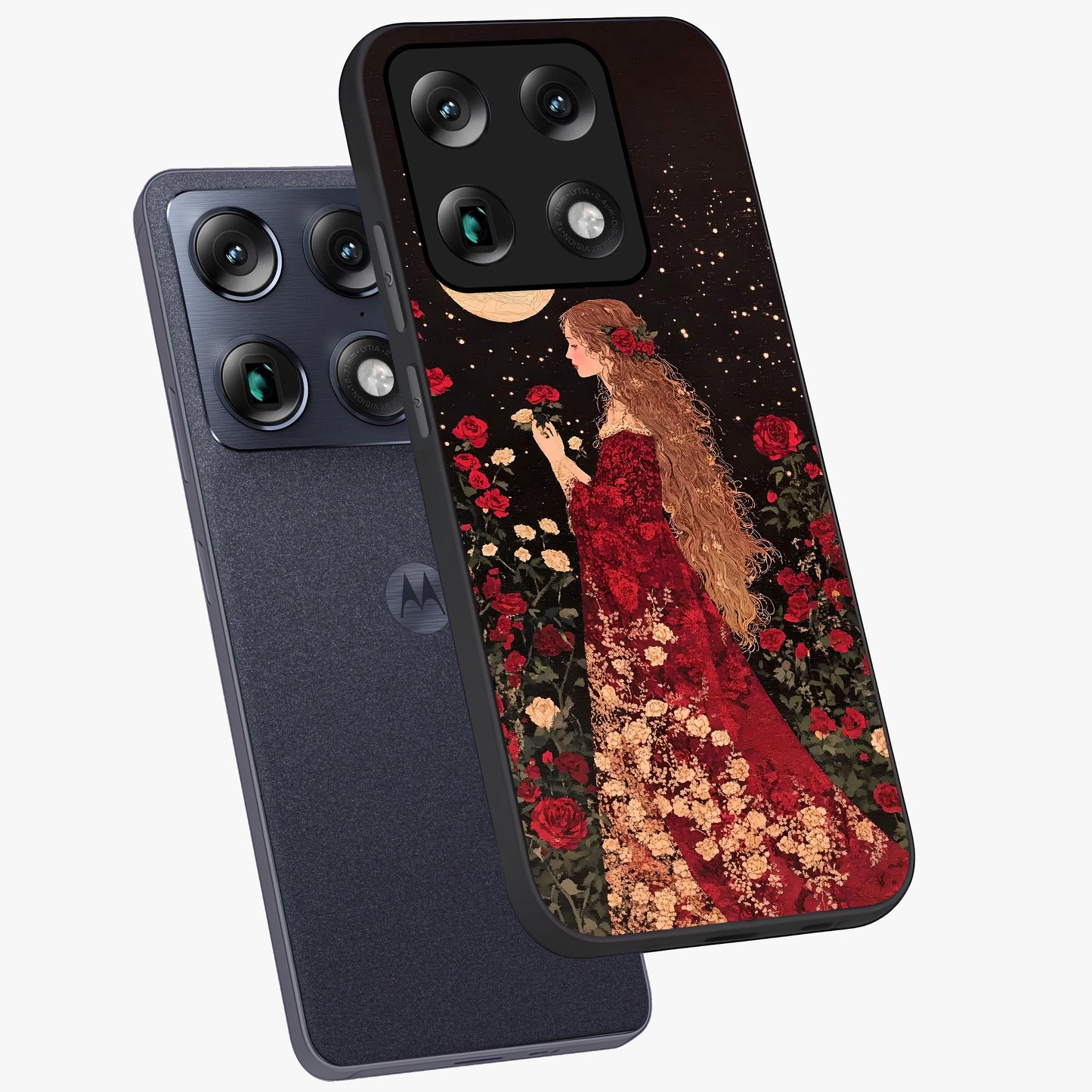 Crimson Dreams Glass Case displayed in angled mockup highlighting soft crimson aesthetic design with artistic theme.