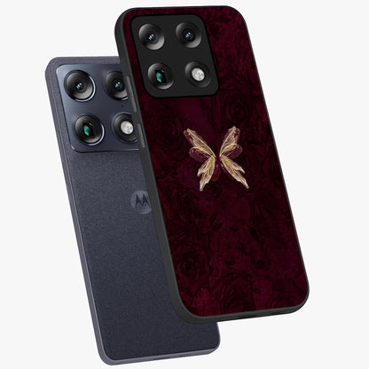 Crimson Fade Butterfly Glass Case displayed in angled mockup highlighting elegant butterfly design with crimson gradient aesthetic.
