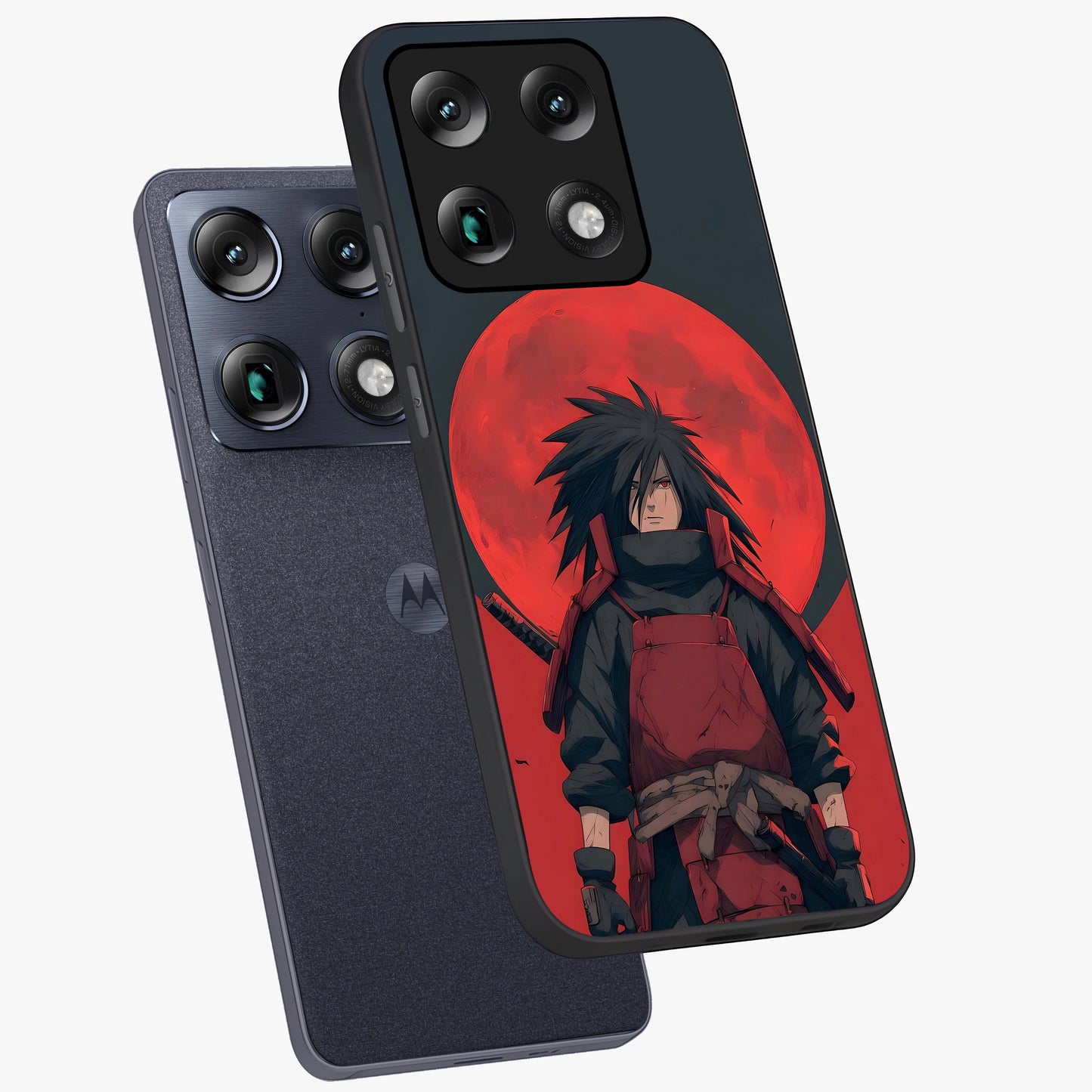 Crimson Moon Warlord Glass Case displayed in angled mockup highlighting dramatic crimson moon design with fantasy aesthetic.