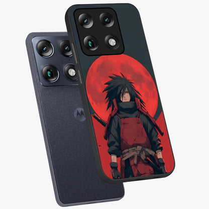 Crimson Moon Warlord Glass Case displayed in angled mockup highlighting dramatic crimson moon design with fantasy aesthetic.
