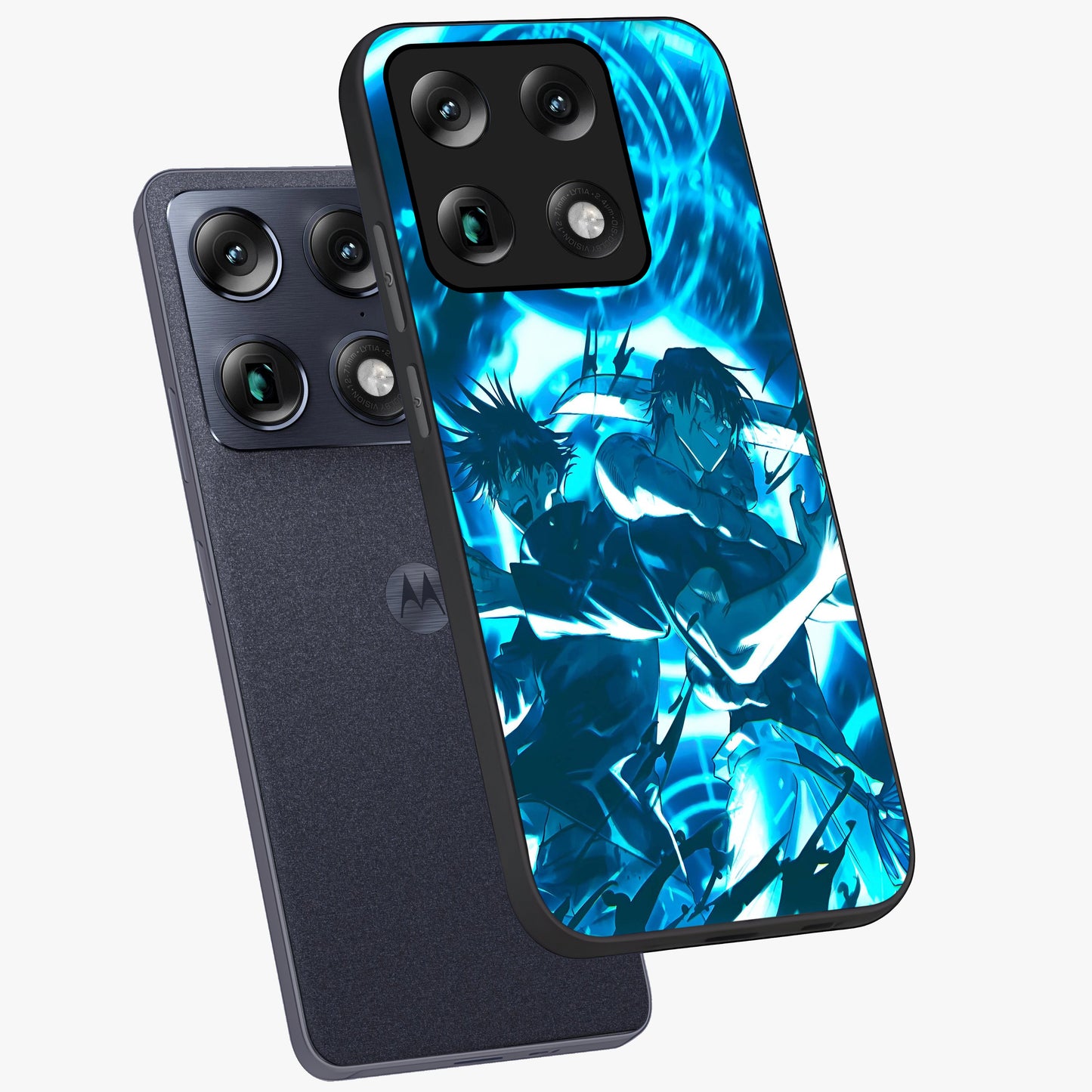 Cursed Energy Clash Glass Case displayed in angled mockup highlighting powerful battle inspired graphic with anime style aesthetic.