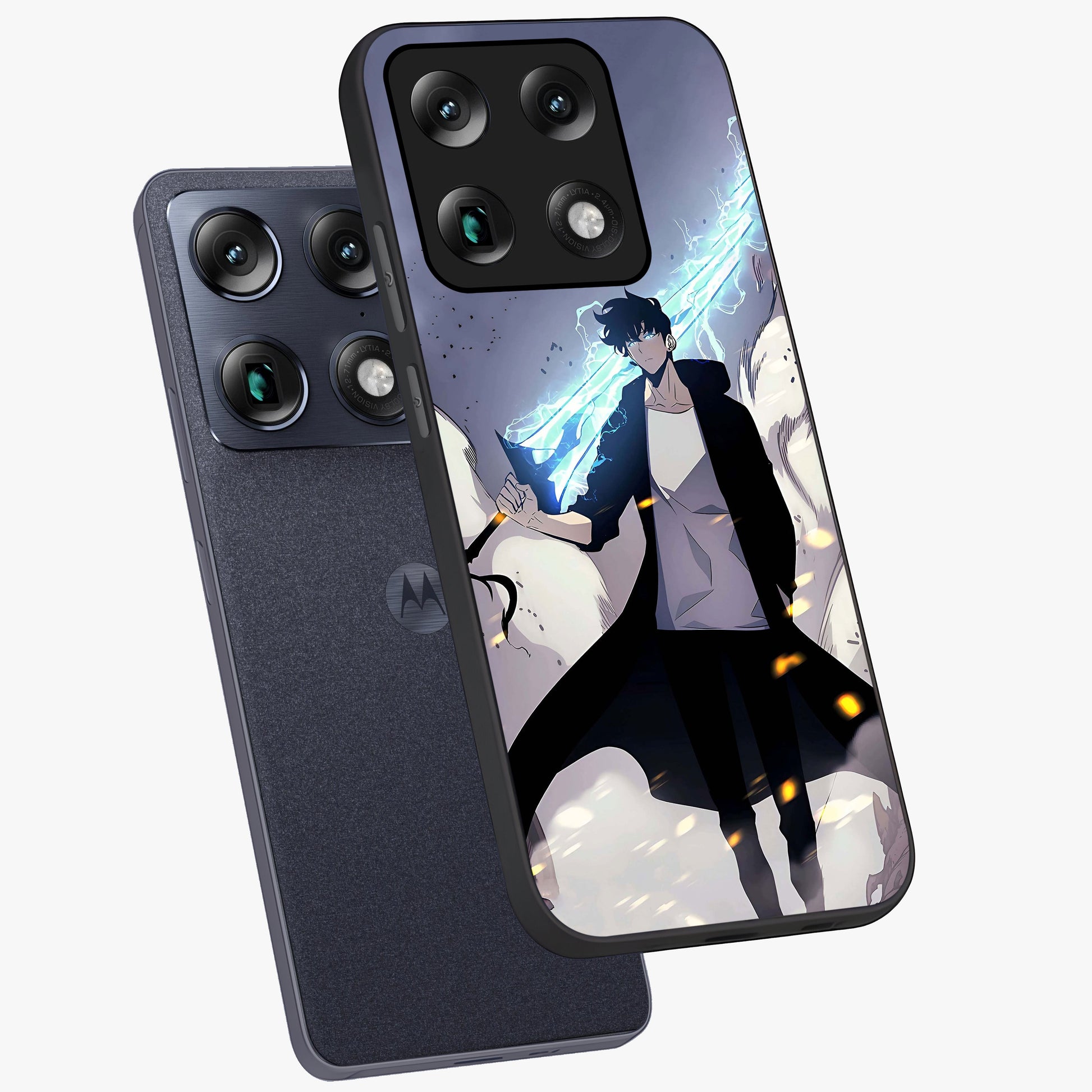 Dark Lightning Anime Warrior Glass Case displayed in angled mockup highlighting powerful lightning themed anime illustration.
