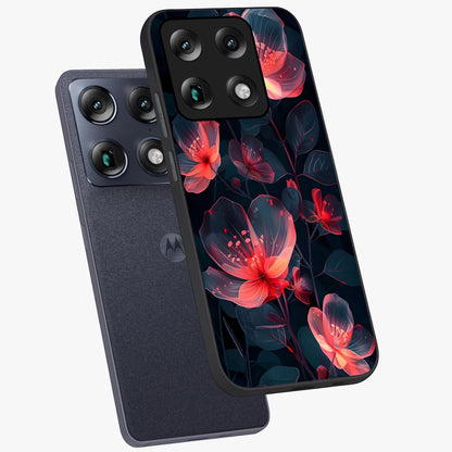 Dark Shade of Flower Glass Case displayed in angled mockup highlighting moody floral illustration with aesthetic dark tones.