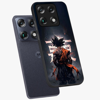 Dark Warrior In Rain Glass Case displayed in angled mockup highlighting dramatic warrior illustration with dark rain aesthetic.