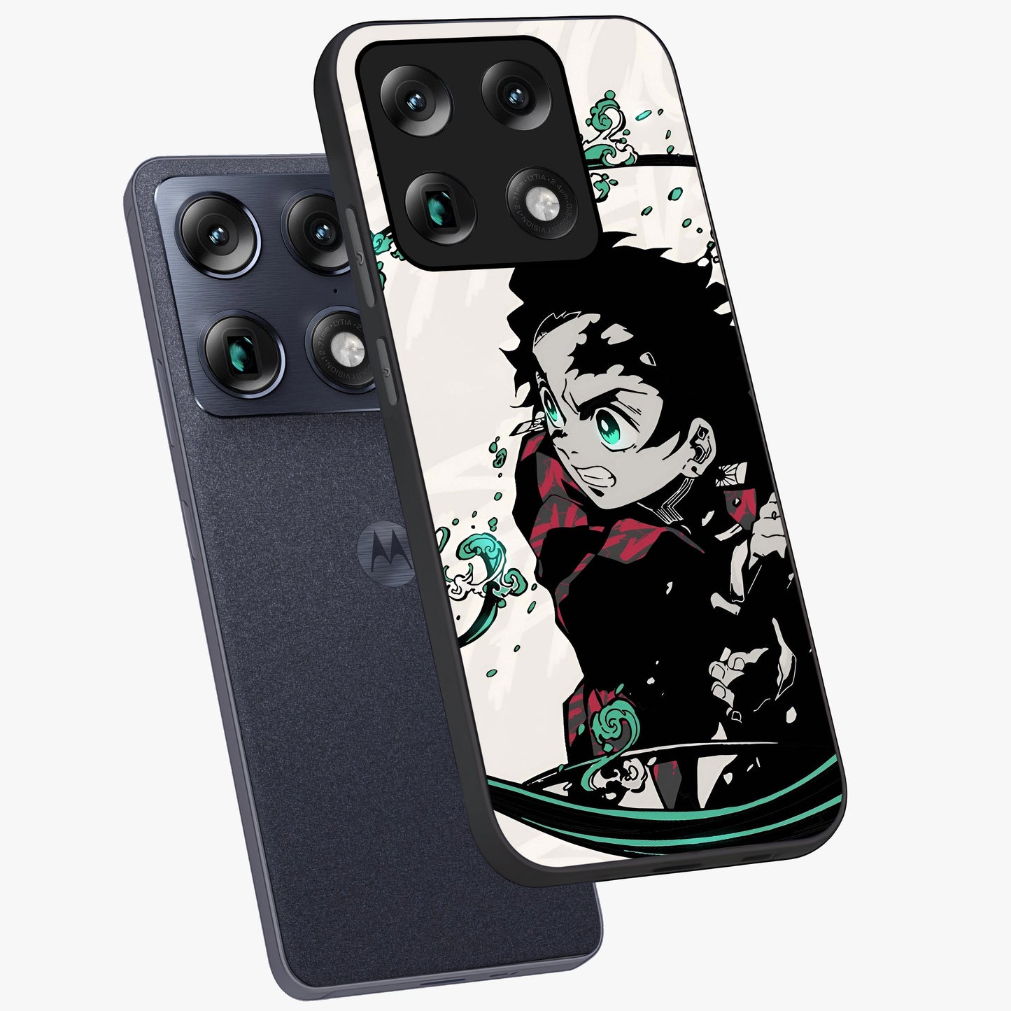 Demon Slayer Glass Case displayed in angled mockup highlighting dramatic anime character design with action aesthetic.