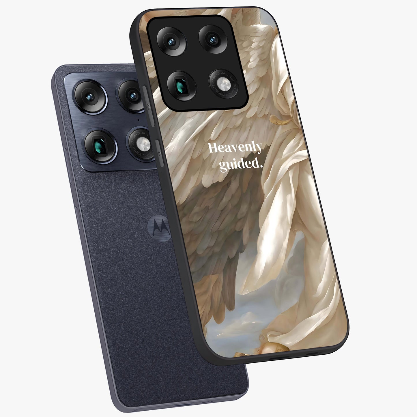 Divine Winged Grace Glass Case displayed in angled mockup highlighting graceful wing design with divine aesthetic style.