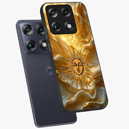 Eternal Golden Glow Glass Case displayed in angled mockup highlighting glowing golden aesthetic design with elegant style.