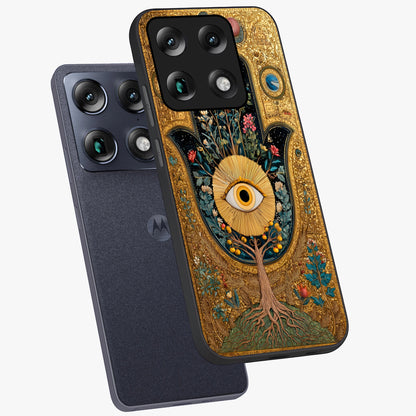 Ethereal Evil Eye Glass Case displayed in angled mockup highlighting protective evil eye symbol with spiritual aesthetic design.