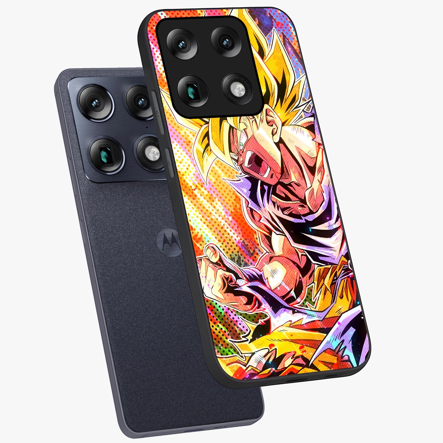 Firing Goku Glass Case displayed in angled mockup highlighting dynamic anime character design with action aesthetic.