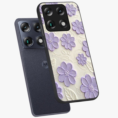 Floral Wall Art With Purple Flowers Glass Case displayed in angled mockup highlighting vibrant purple floral illustration with artistic aesthetic.