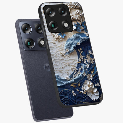 Floral Wave Origami Glass Case displayed in angled mockup highlighting geometric origami flower design with modern aesthetic style.