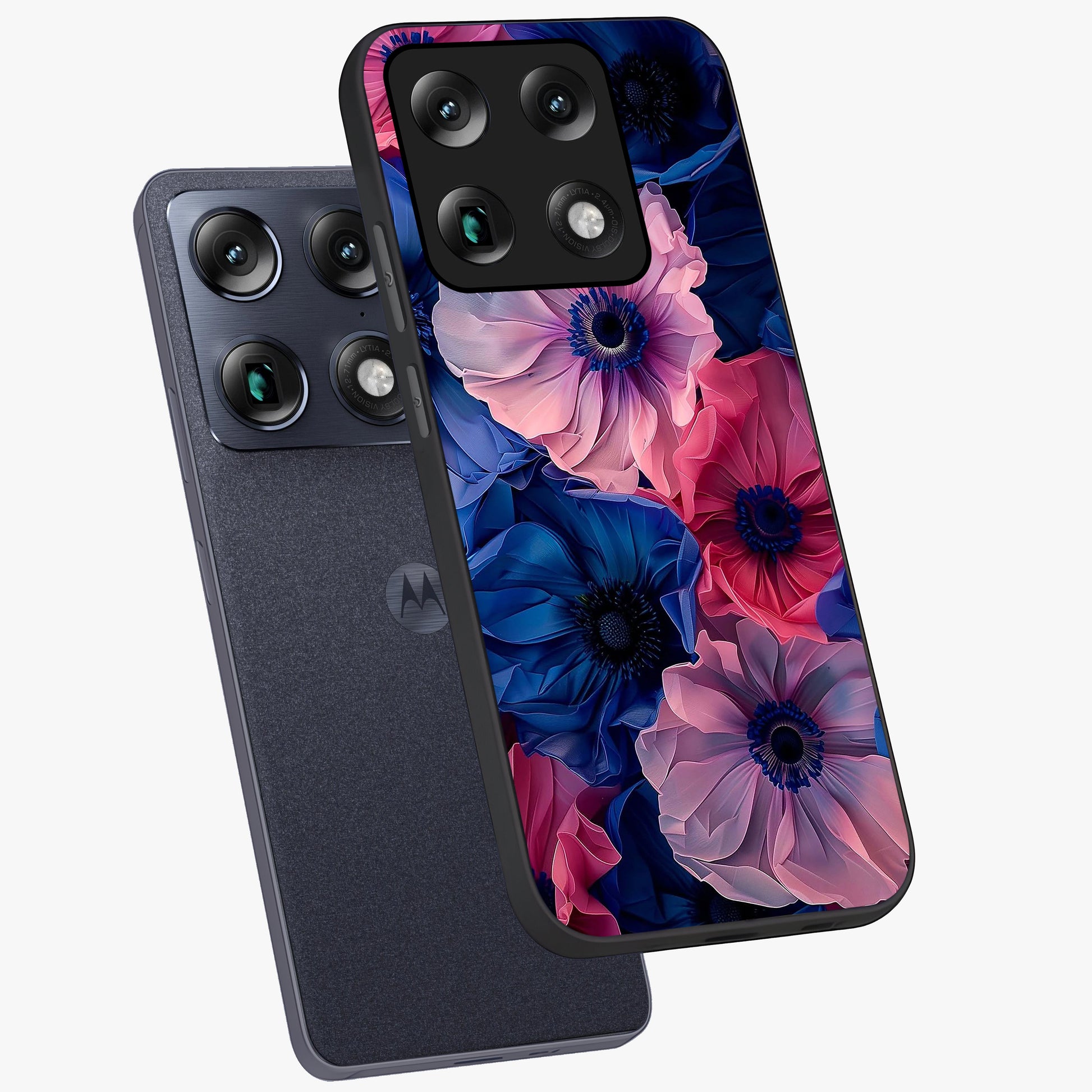 Flower Paper Art Pattern Glass Case displayed in angled mockup highlighting layered paper flower design with artistic aesthetic.