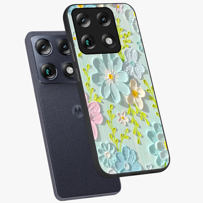 Frosted Petal Garden Glass Case displayed in angled mockup highlighting delicate flower petal design with calm garden aesthetic.