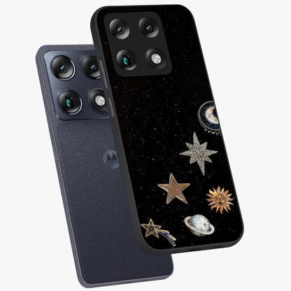 Galactic Charm Glow Glass Case displayed in angled mockup highlighting luminous galaxy inspired design with dreamy aesthetic.
