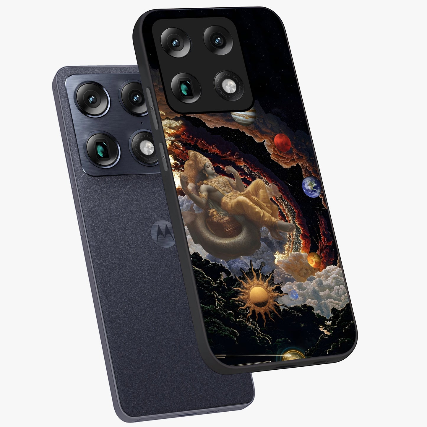 Galactic Divine God Glass Case displayed in angled mockup highlighting powerful celestial deity illustration with galactic aesthetic.