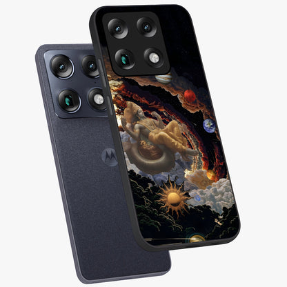 Galactic Divine God Glass Case displayed in angled mockup highlighting powerful celestial deity illustration with galactic aesthetic.