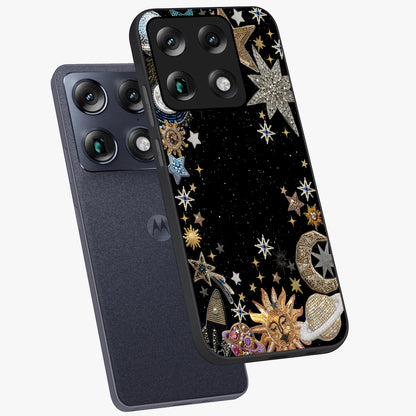 Galactic Jewel Stars Glass Case displayed in angled mockup highlighting shining celestial star design with cosmic aesthetic style.