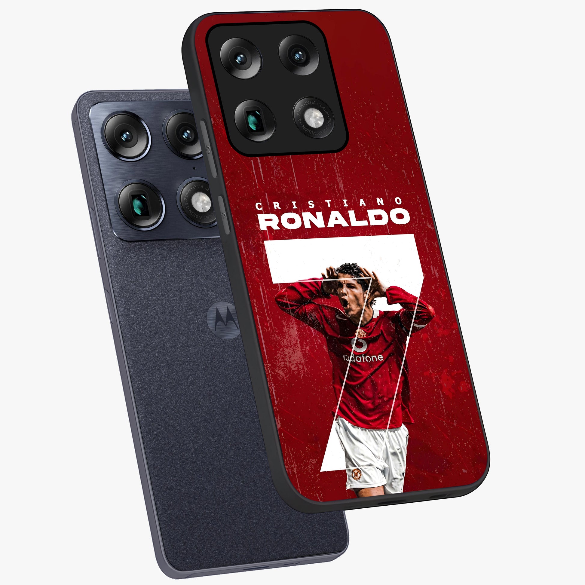 Goal Celebration Legacy Glass Case displayed in angled mockup highlighting energetic sports celebration design with bold athletic theme.