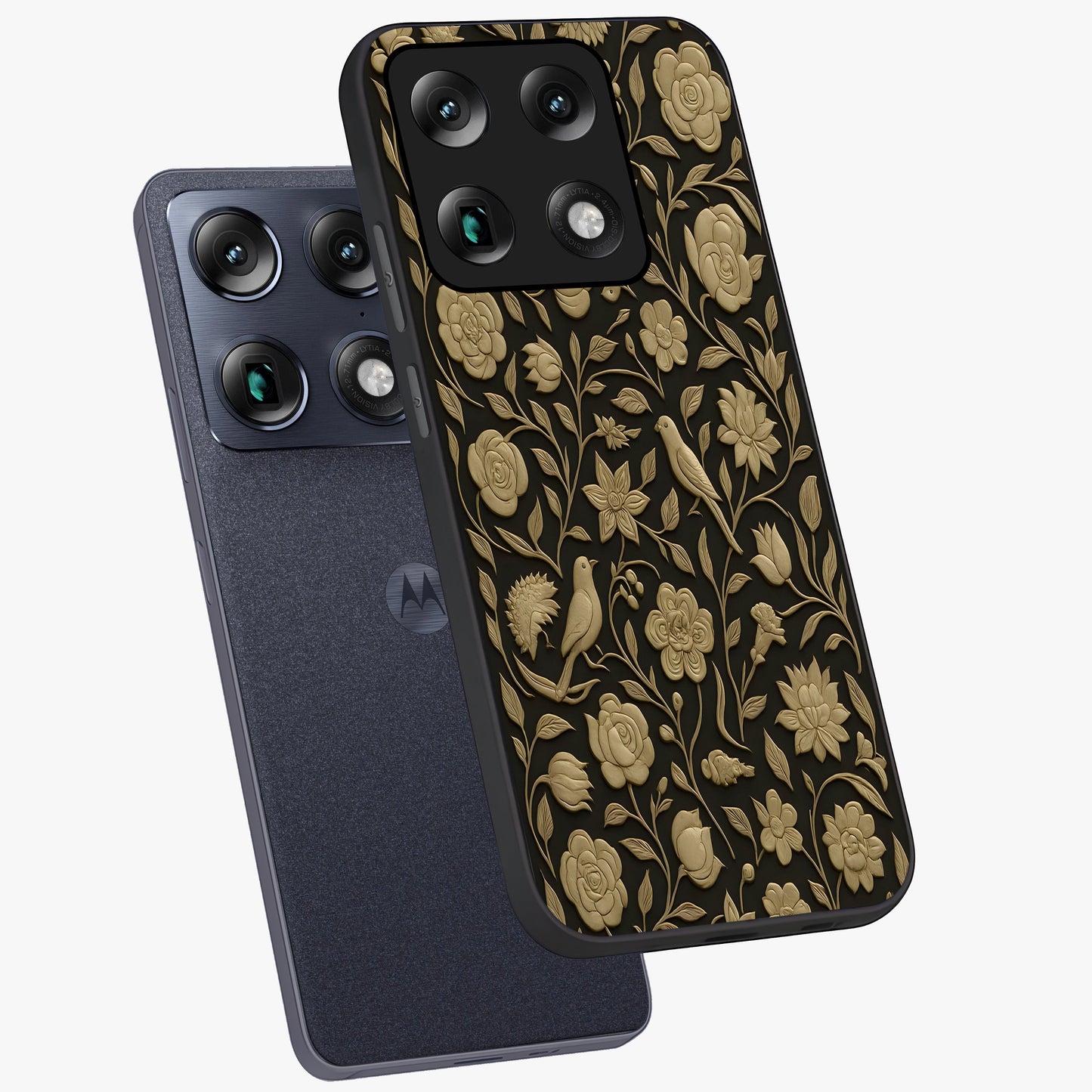 Golden Evil Eye Mandala Glass Case displayed in angled mockup highlighting protective evil eye symbol with golden mandala design.