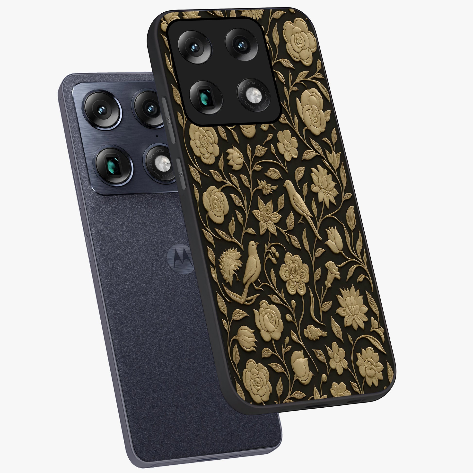 Golden Evil Eye Mandala Glass Case displayed in angled mockup highlighting protective evil eye symbol with golden mandala design.
