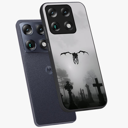 Graveyard Shadow Descent Glass Case displayed in angled mockup highlighting eerie shadow illustration with gothic aesthetic.