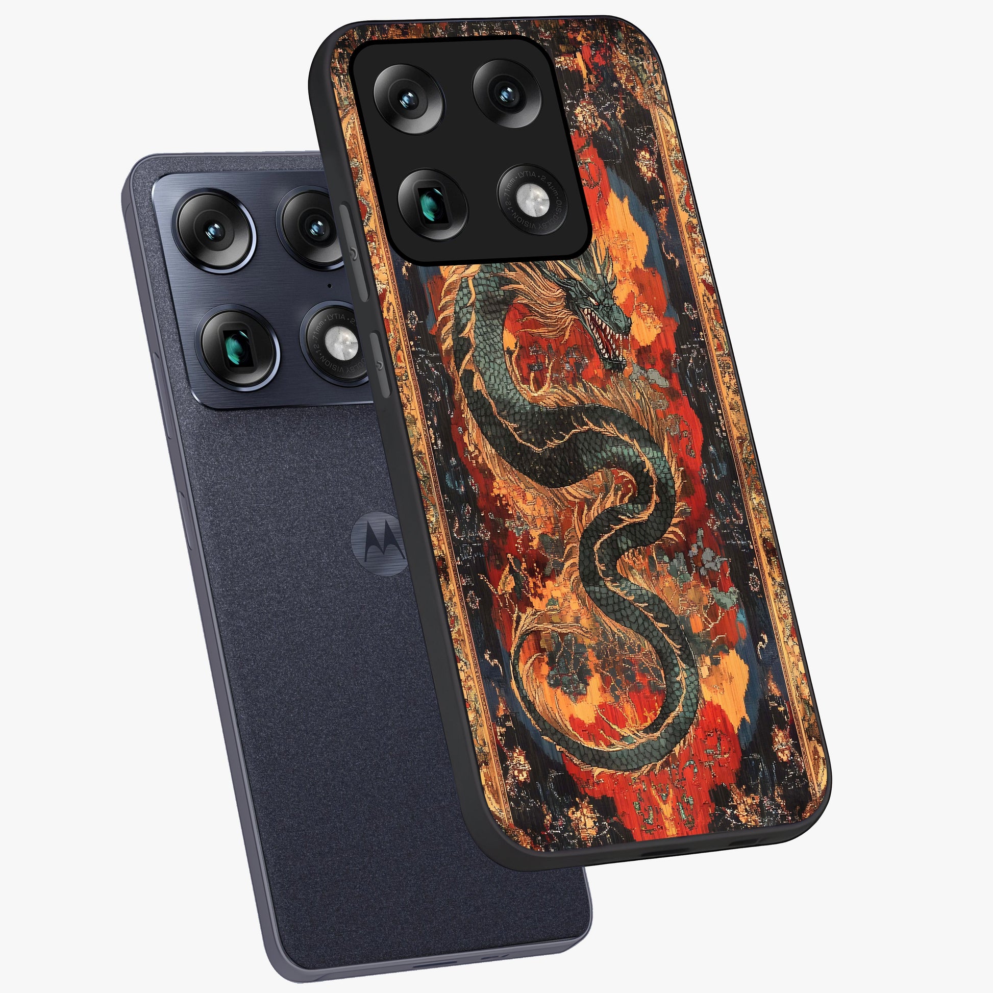 Inferno Dragon Soul Glass Case displayed in angled mockup highlighting powerful dragon illustration with inferno aesthetic.