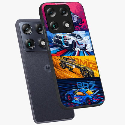 JDM Sports Car Glass Case displayed in angled mockup highlighting sleek Japanese racing car design with automotive aesthetic.