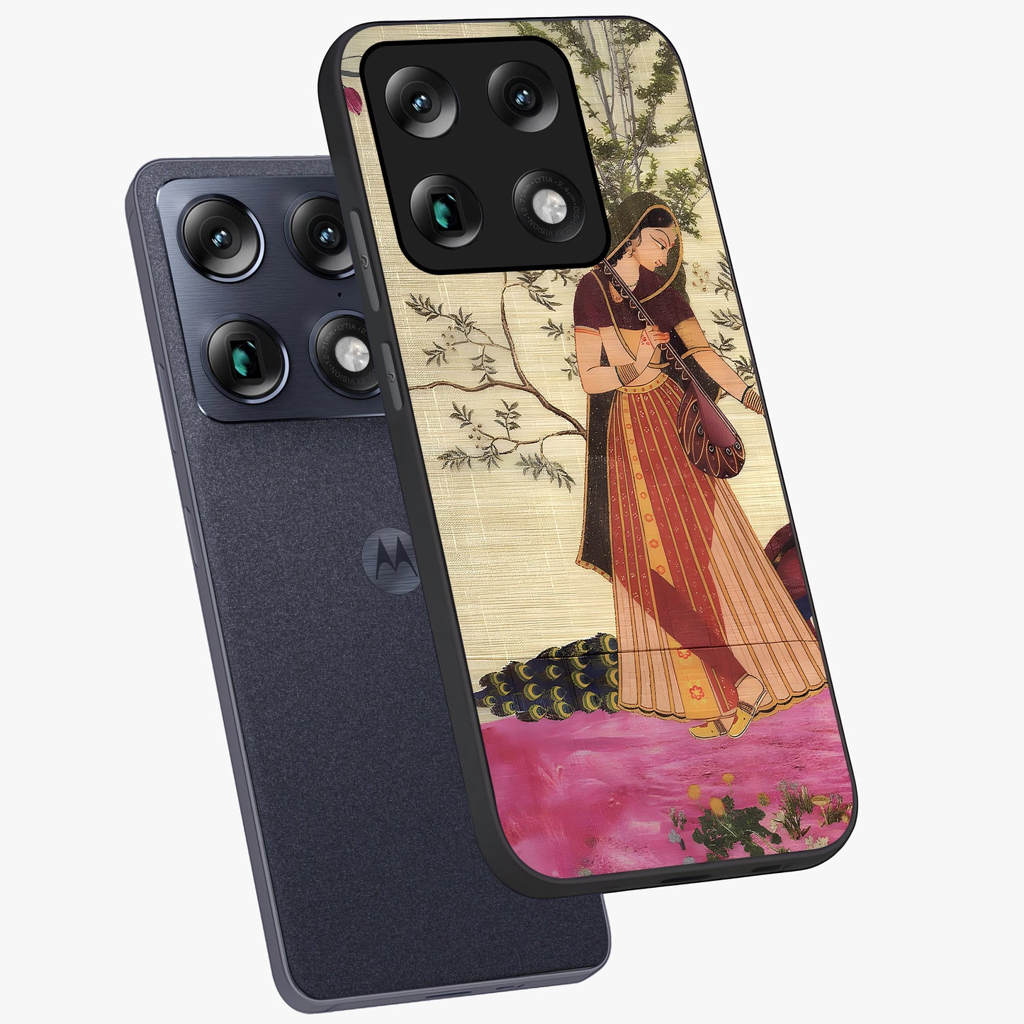 Lady With Veena Art Glass Case displayed in angled mockup highlighting graceful musical illustration with cultural artistic aesthetic.