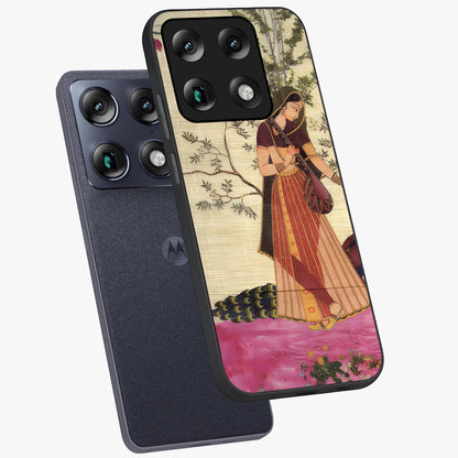 Lady With Veena Art Glass Case displayed in angled mockup highlighting graceful musical illustration with cultural artistic aesthetic.
