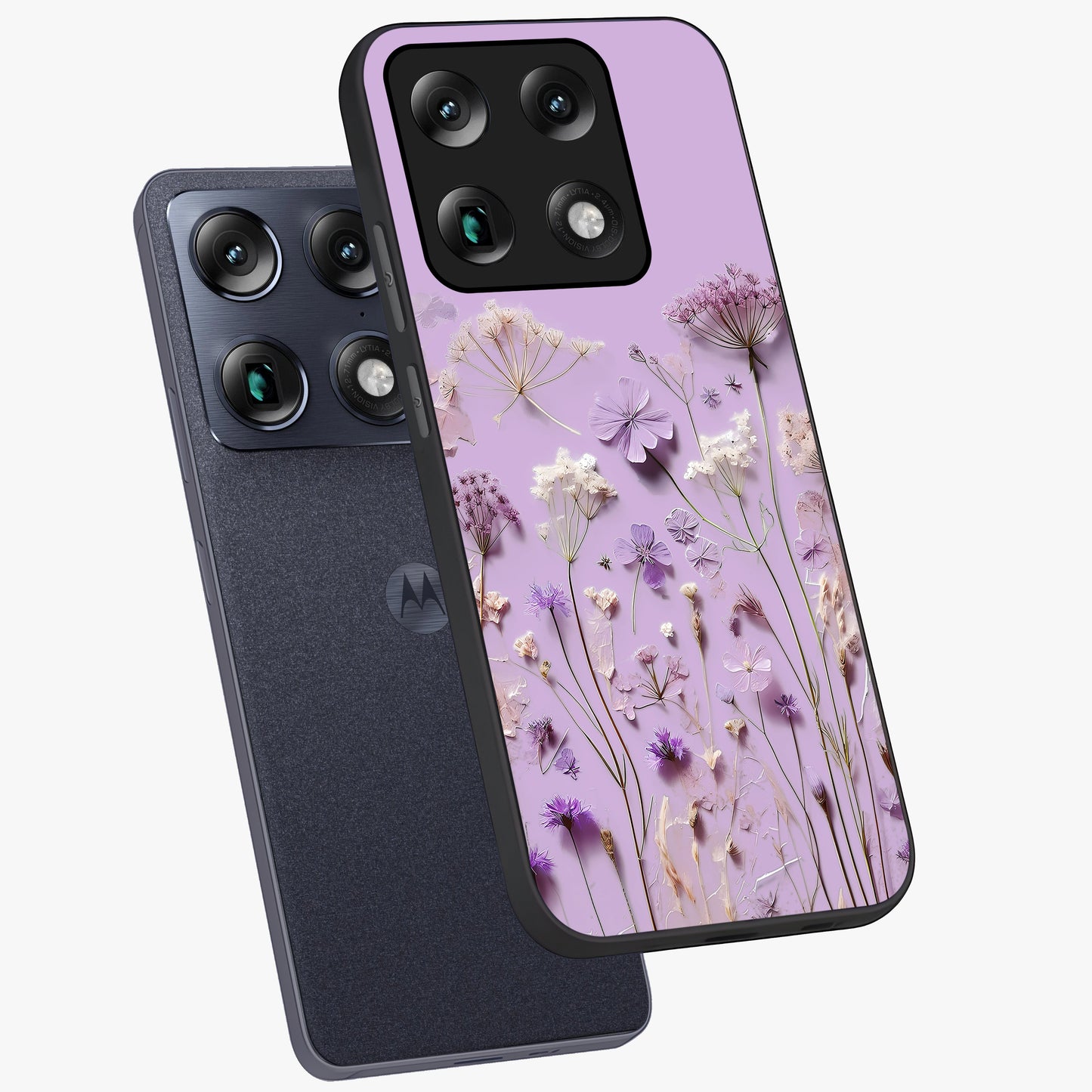 Lavender Blossom Dream Glass Case displayed in angled mockup highlighting dreamy lavender flower design with calming aesthetic style.