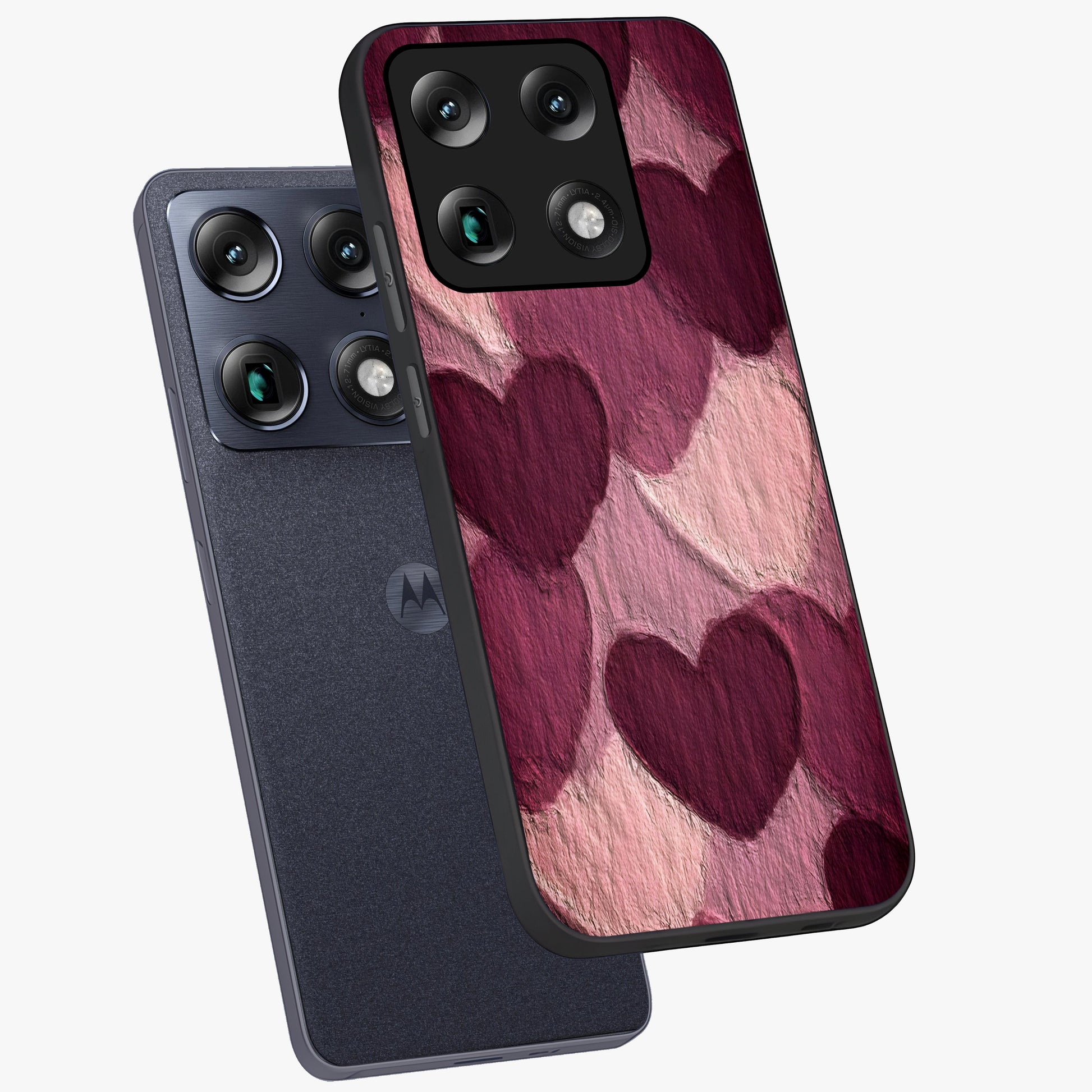 Layered Paper Hearts Glass Case displayed in angled mockup highlighting creative paper craft heart design with romantic aesthetic.