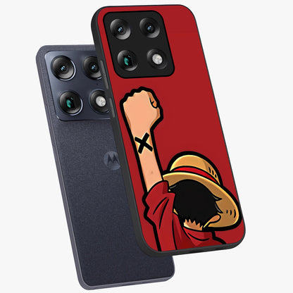 Luffy X Spirit Glass Case displayed in angled mockup highlighting powerful anime design with energetic action aesthetic.