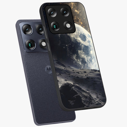 Lunar Horizon Glow Glass Case displayed in angled mockup highlighting celestial moon design with dreamy night aesthetic.
