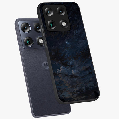 Lunar Veil Silence Glass Case displayed in angled mockup highlighting soft lunar design with peaceful celestial aesthetic.