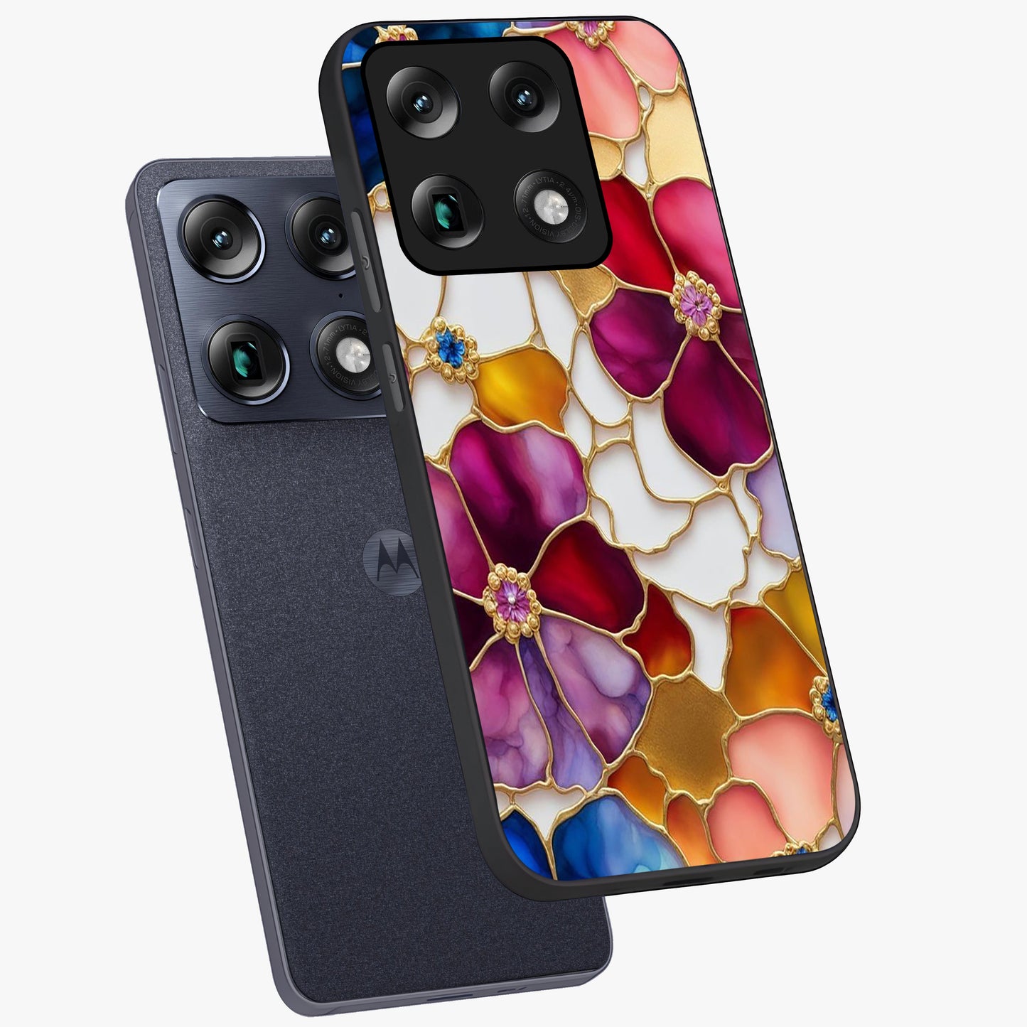 Marble Flower Pattern Glass Case displayed in angled mockup highlighting elegant marble floral design with modern aesthetic.