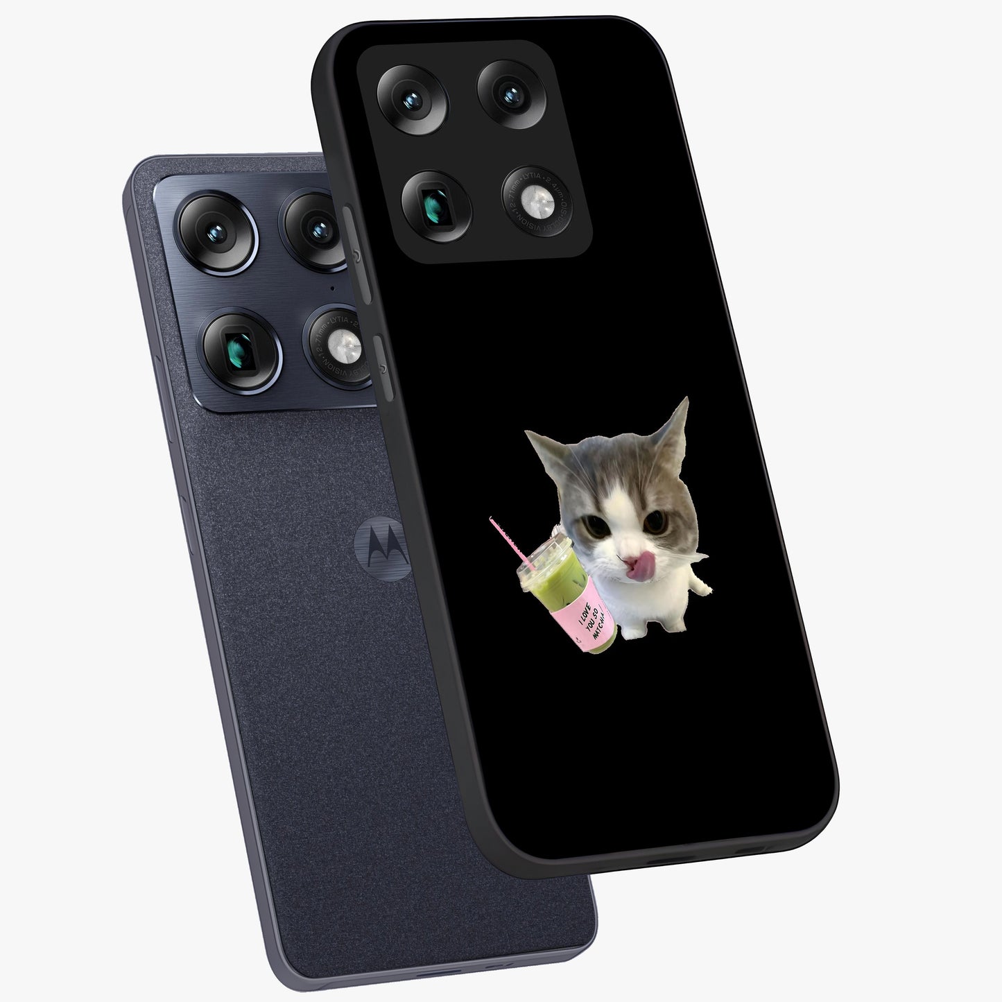 Matcha Cat Style Glass Case displayed in angled mockup highlighting playful feline design with pastel matcha aesthetic.