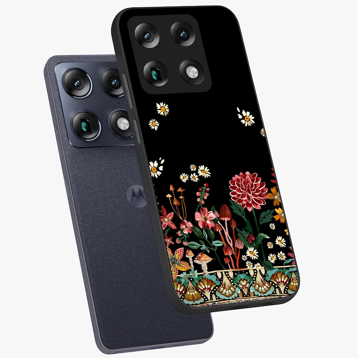 Midnight Bloom Pattern Glass Case displayed in angled mockup highlighting elegant flower design with midnight aesthetic style.