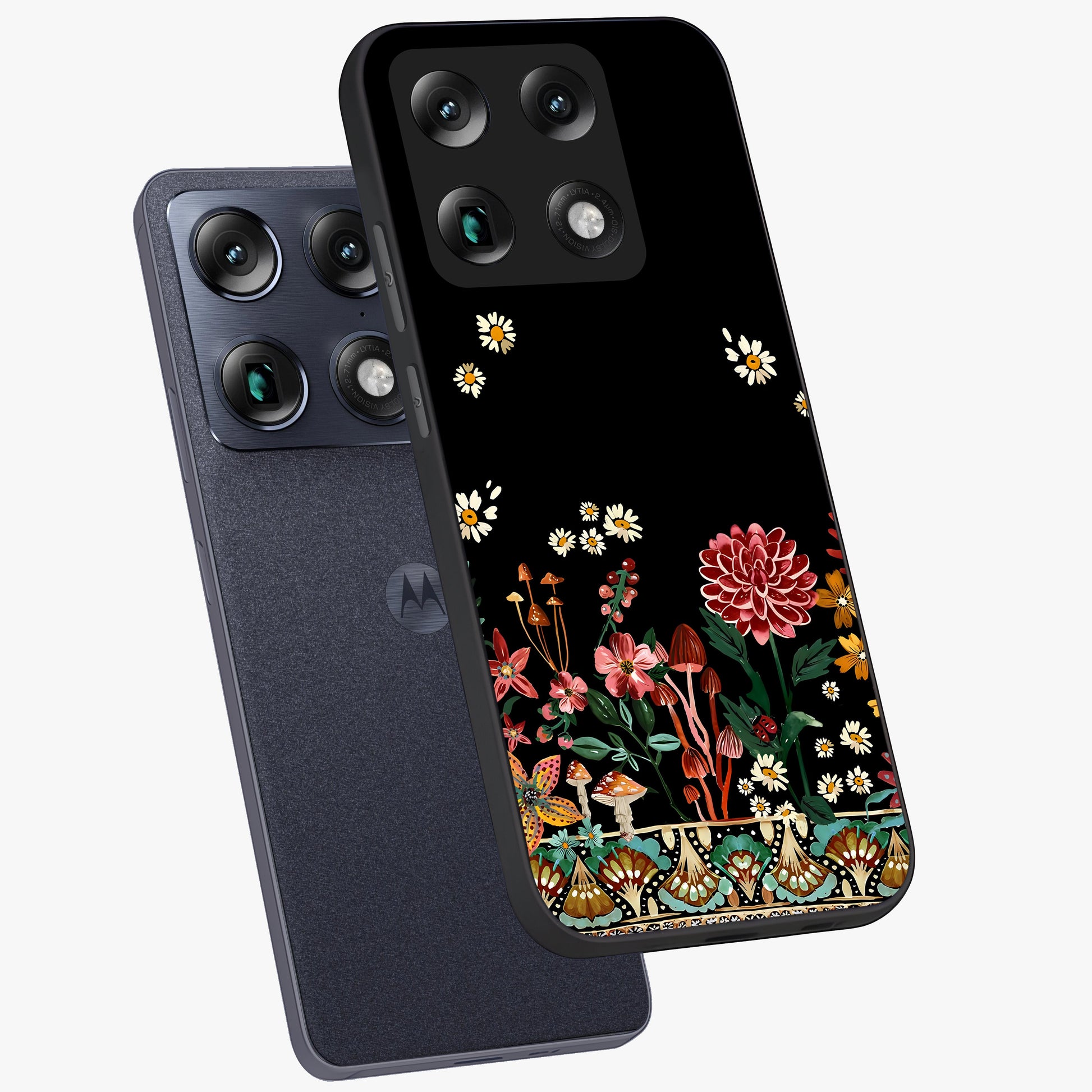 Midnight Bloom Pattern Glass Case displayed in angled mockup highlighting elegant flower design with midnight aesthetic style.
