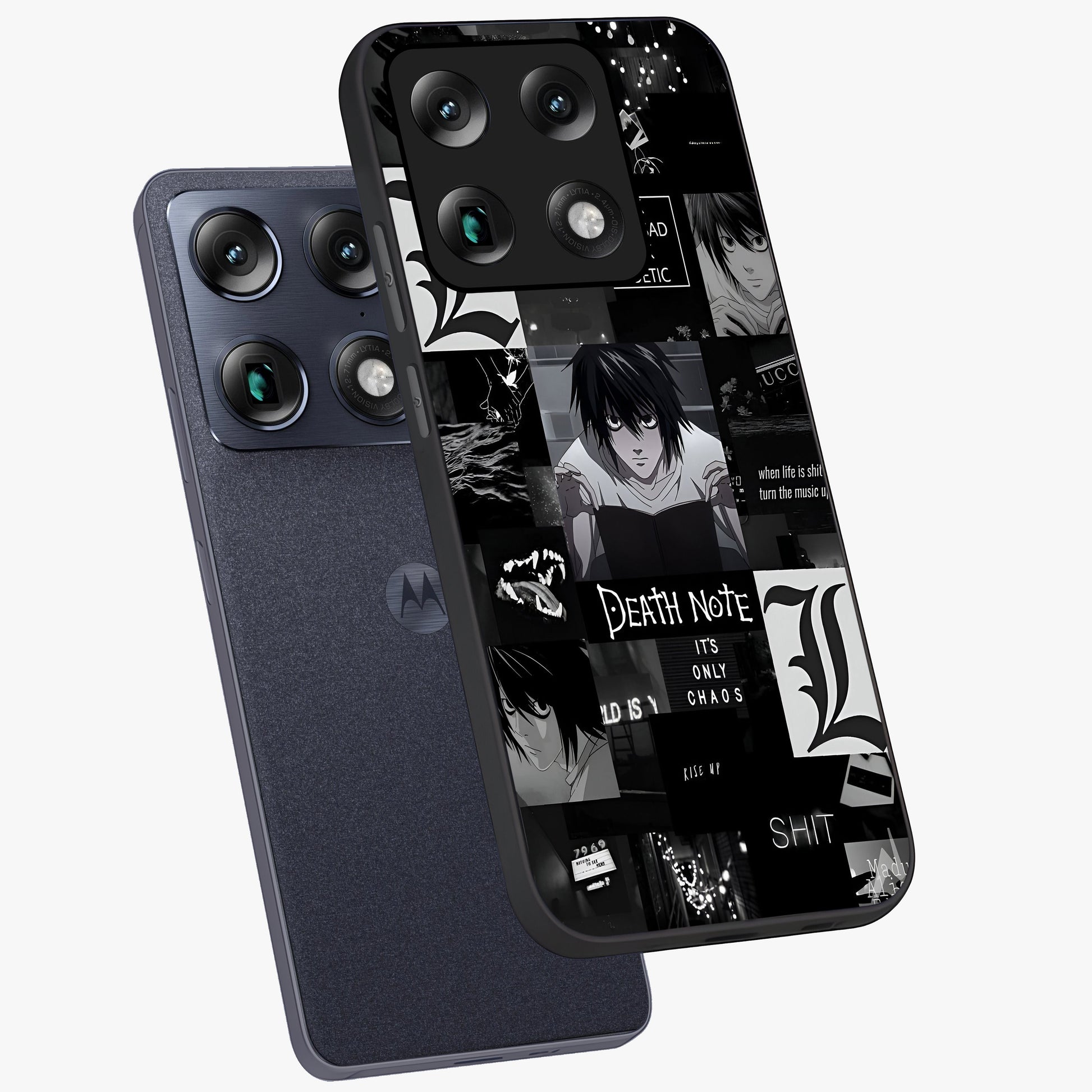 Midnight Chaos Mind Glass Case displayed in angled mockup highlighting chaotic artistic design with dramatic midnight aesthetic.
