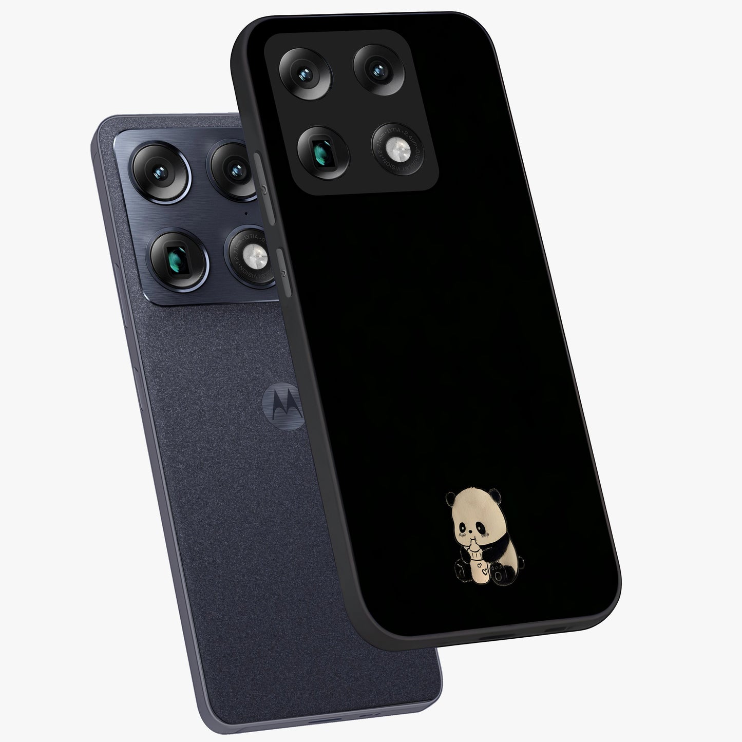 Midnight Panda Love Glass Case displayed in angled mockup highlighting adorable panda illustration with midnight aesthetic.