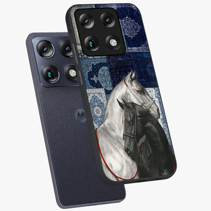 Midnight Stallion Blues Glass Case displayed in angled mockup highlighting powerful stallion illustration with deep midnight tones.