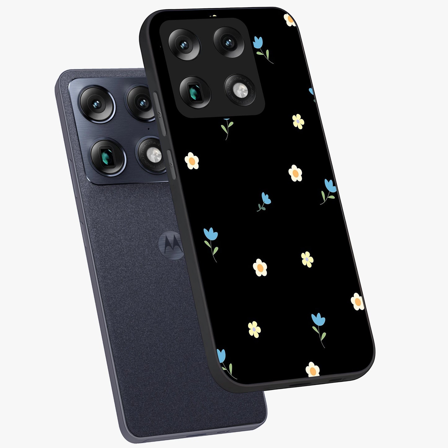 Minimal Petal Whispers Glass Case displayed in angled mockup highlighting delicate petal design with clean minimal aesthetic.