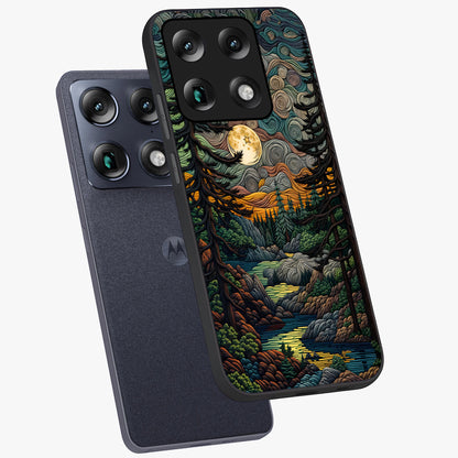 Moonlight Forest Dream Glass Case displayed in angled mockup highlighting dreamy forest design with glowing moon aesthetic.
